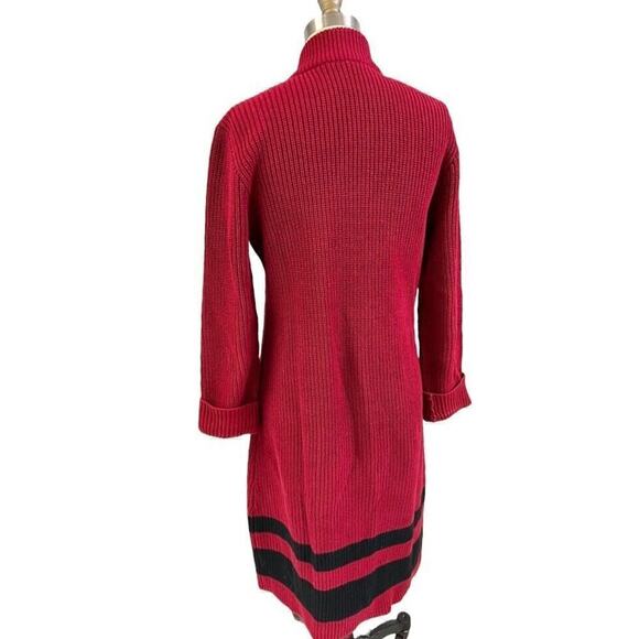 LRL Ralph Lauren Red Cotton Knit Cardigan Sweater Coat Striped Duster Sz M NWOT - Picture 3 of 5
